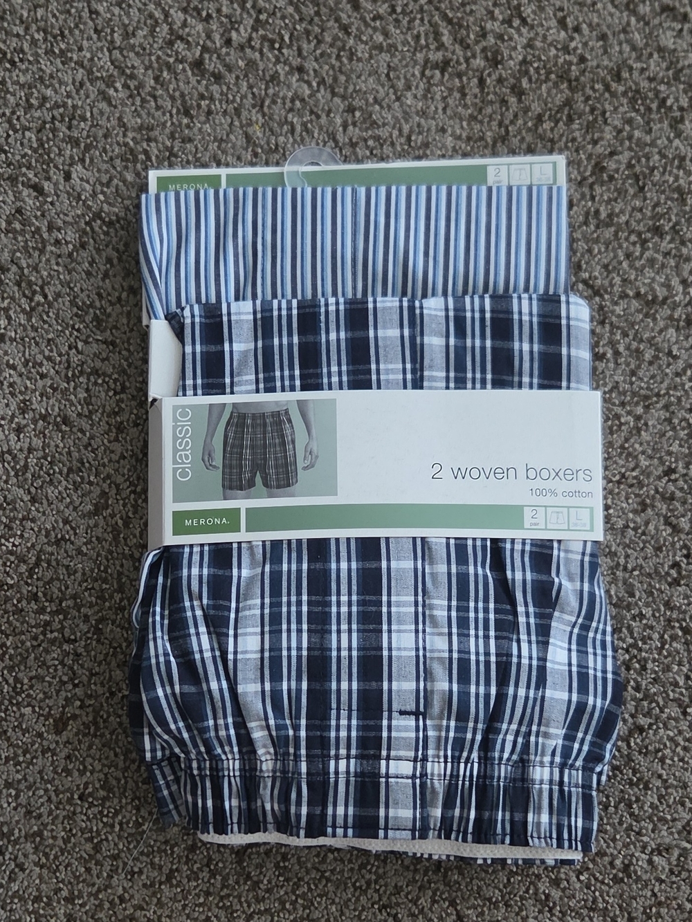 Merona Blue and White Plaid & Striped Woven Boxers - 2 Pack